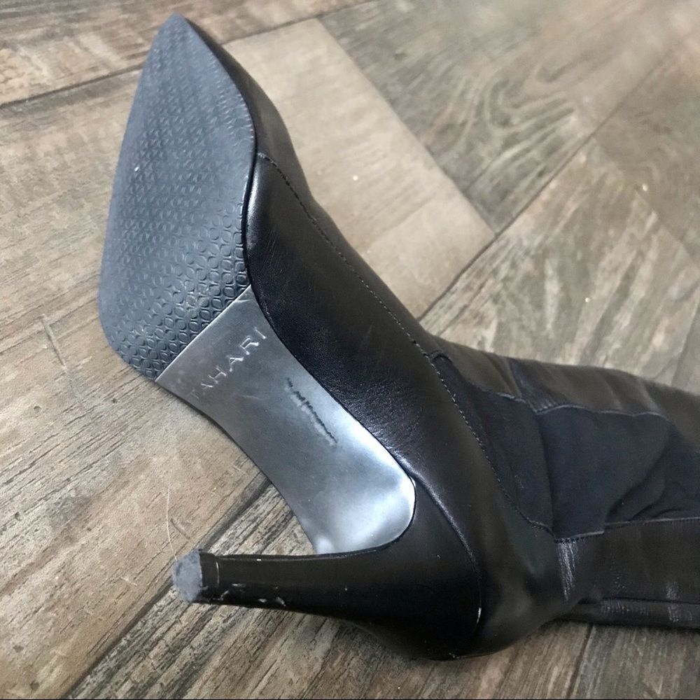 Tahari Black Leather Pull On High Heeled Boots 7 - Picture 11 of 16